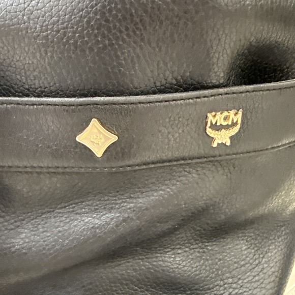 MCM Vintage Black Leather Drawstring Bucket Bag Purse Rare Large Boho‎ Hippie - Picture 4 of 16